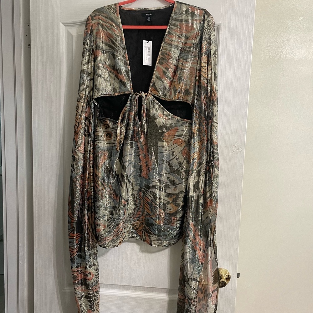 Nasty Gal Black Metallic-Accent Flared Sleeve Mini